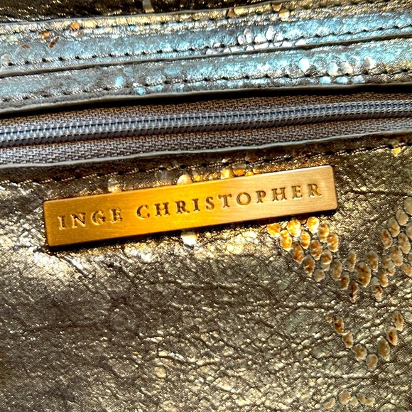 Inge Christopher Leather Metallic Snake Skin Embossed Clutch/Shoulder Bag. P25